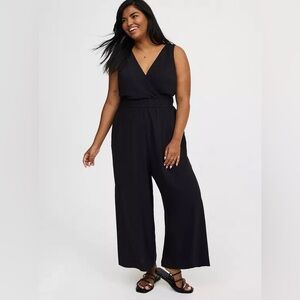 Torrid Studio Knit Surplice Tie Back Jumpsuit Black 2X